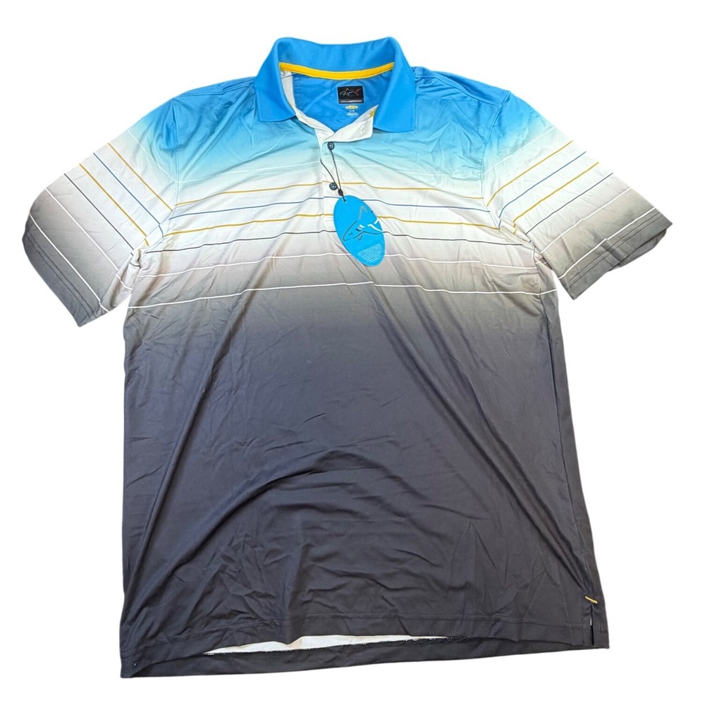 Greg Norman Mens Play Dry Ombre Striped Golf Polo Shirt Blue Grey Large NWT J9